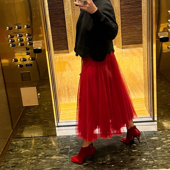 Red chiffon midi skirt fully lined - Picture 1 of 8